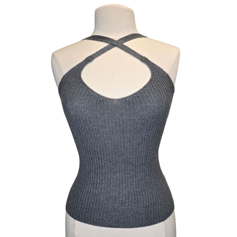Pink Republic Women's Dark Grey Knit Criss Cross Top S